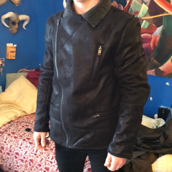 Black Shearling Moto Jacket NWT - Picture 7 of 8